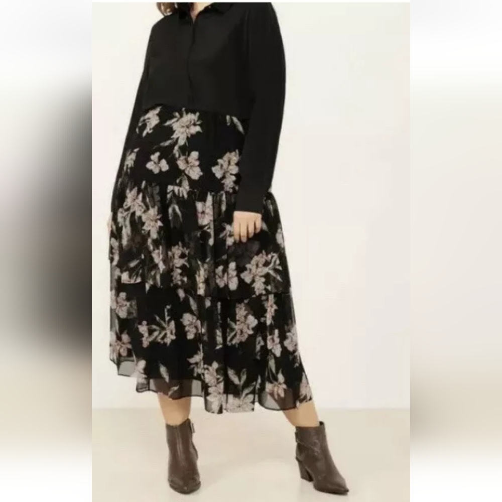 Ralph Lauren Black Floral Tiered Maxi Skirt